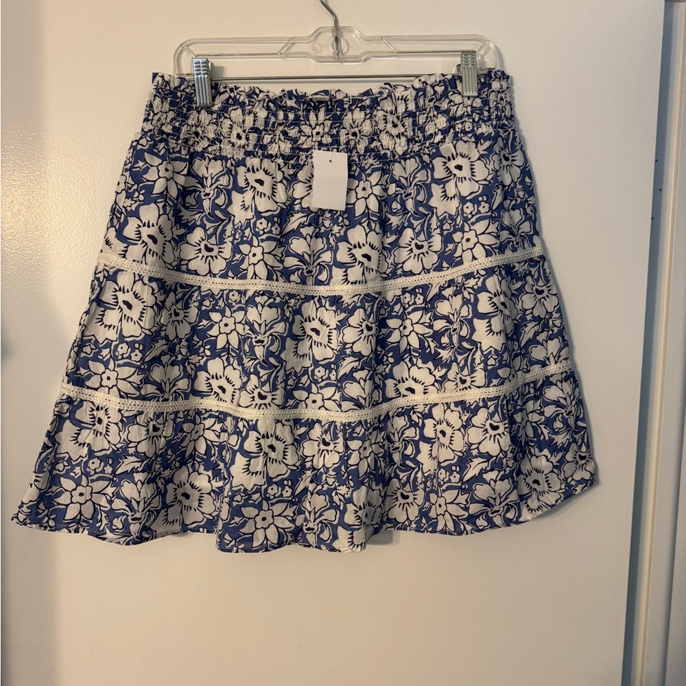 J. Crew Navy and Cream Floral A-Line Skirt